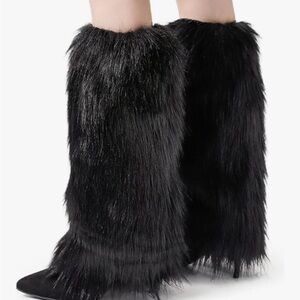 Black Faux Fur Leg Warmers